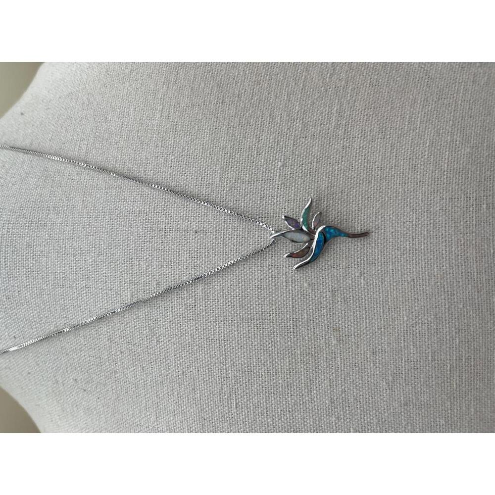 Silver Orchid Pendant Necklace with Multicolor Opal Inlay